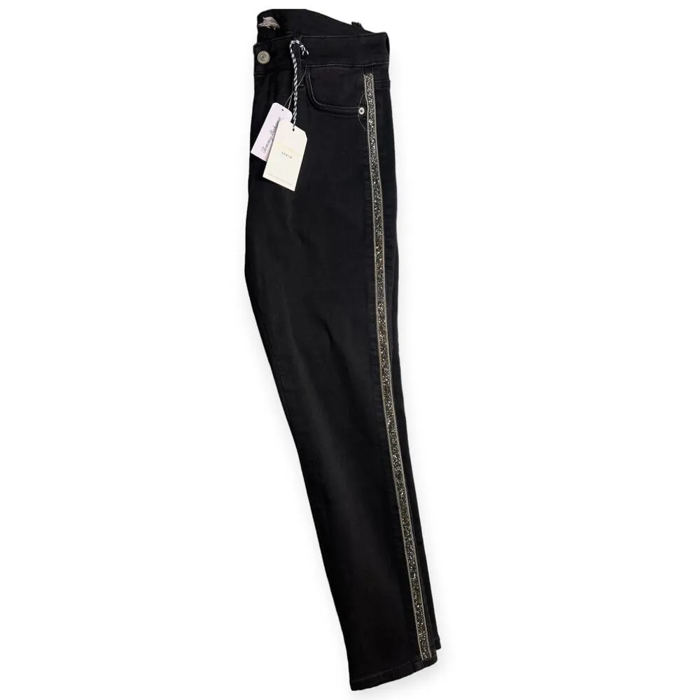 NWT Tommy Bahama  | 6 | Tema Indigo High-Rise Sparkle Tux Ankle Jeans Black $148 - Image 4