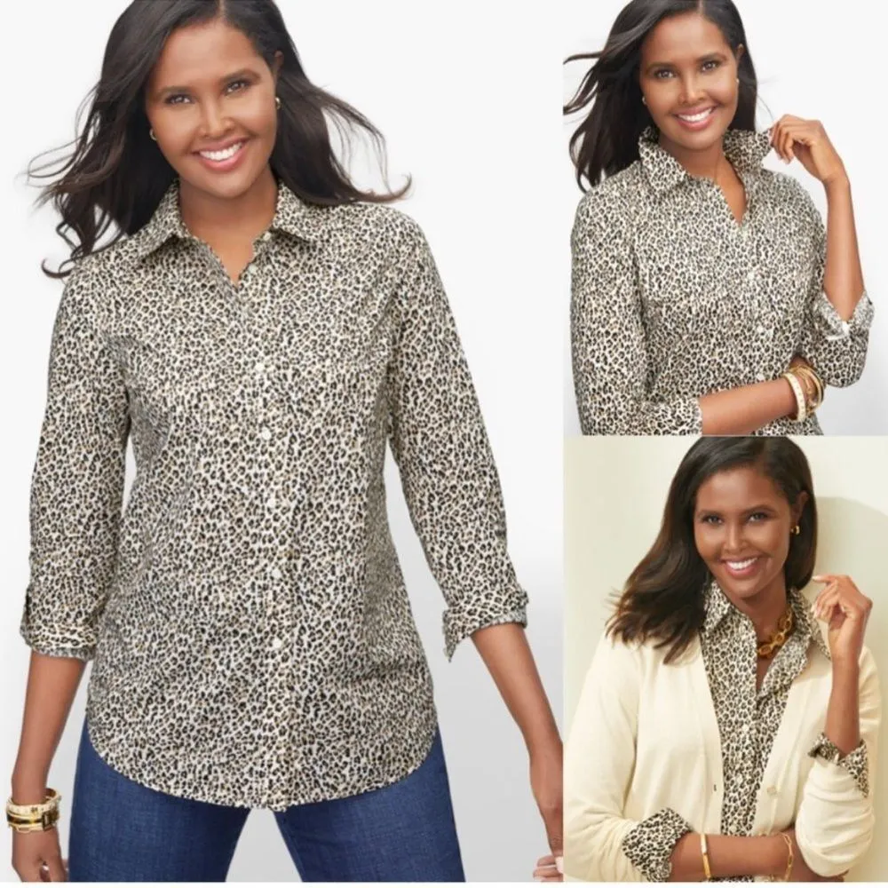 Talbots Leopard Animal Print Button Down Shirt Plus Size 1X Long Sleeve - Image 2