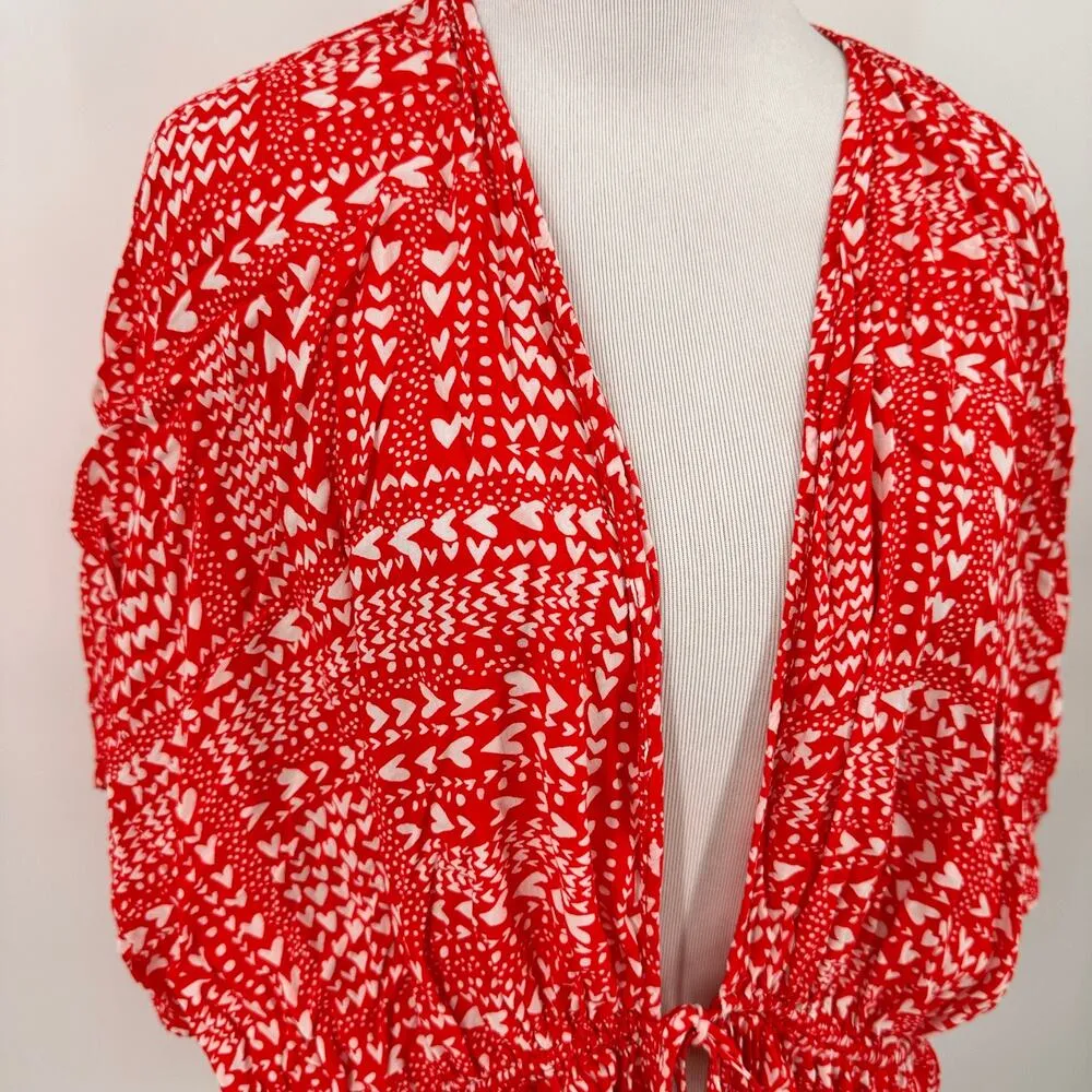Victoria’s Secret Red Hearts Satin Tie Front Short Sleeve Kimono / Robe Size OS - Image 3