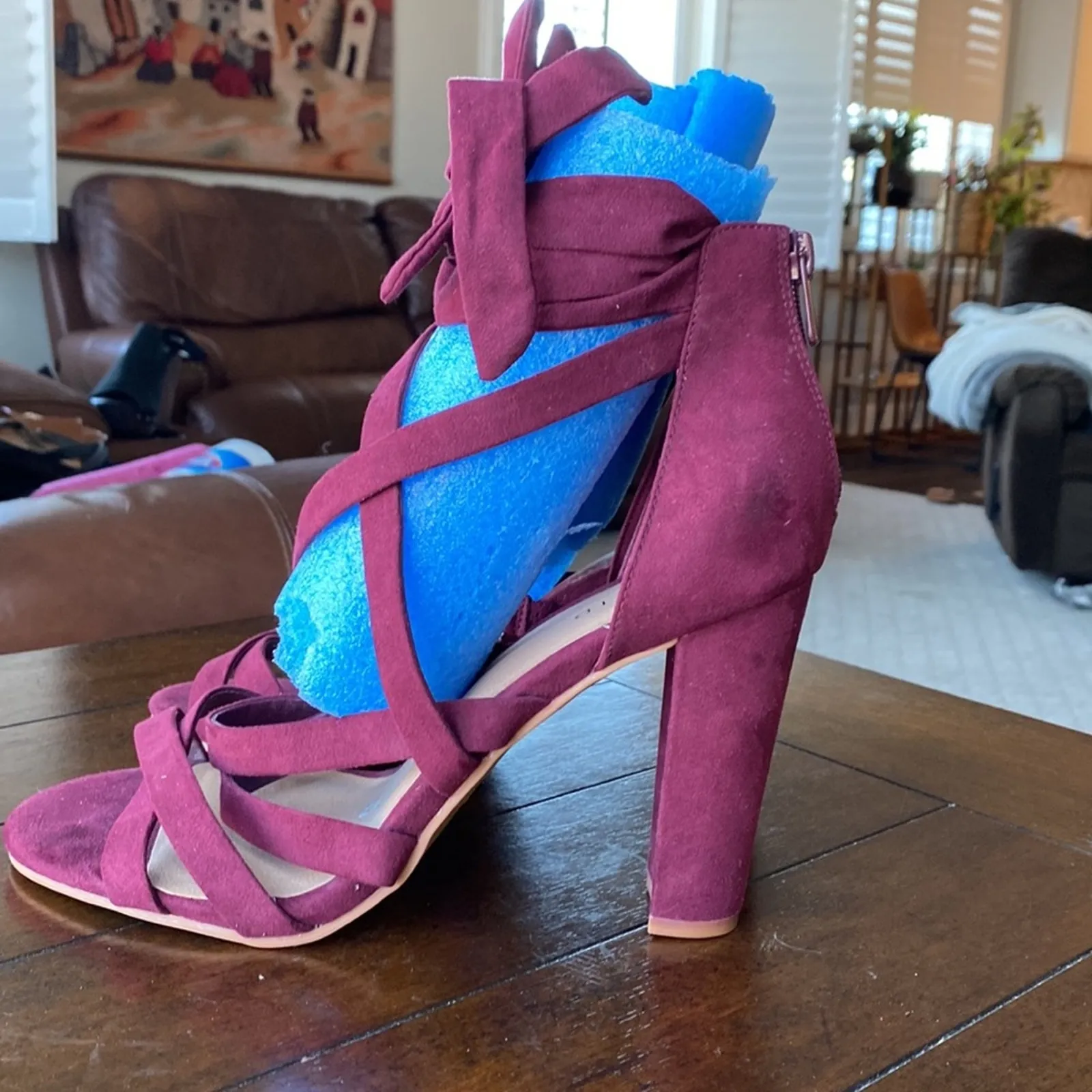 Torrid maroon strappy heels faux suede chunky heel holiday wedding  size 10.5W - Image 5