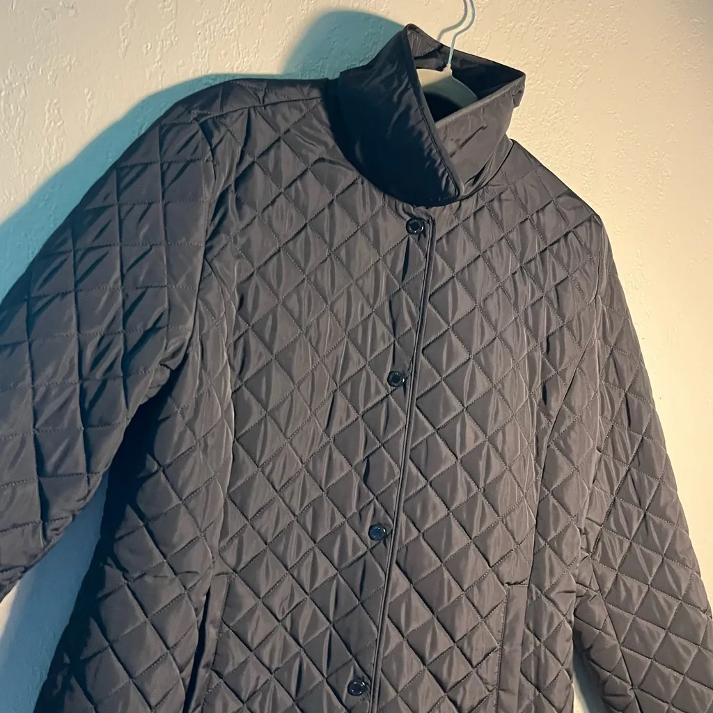 Calvin Klein Black Quilted Puffer Jacket Button-Up SZ L Cozy Fancy Preppy Pocket - Image 2
