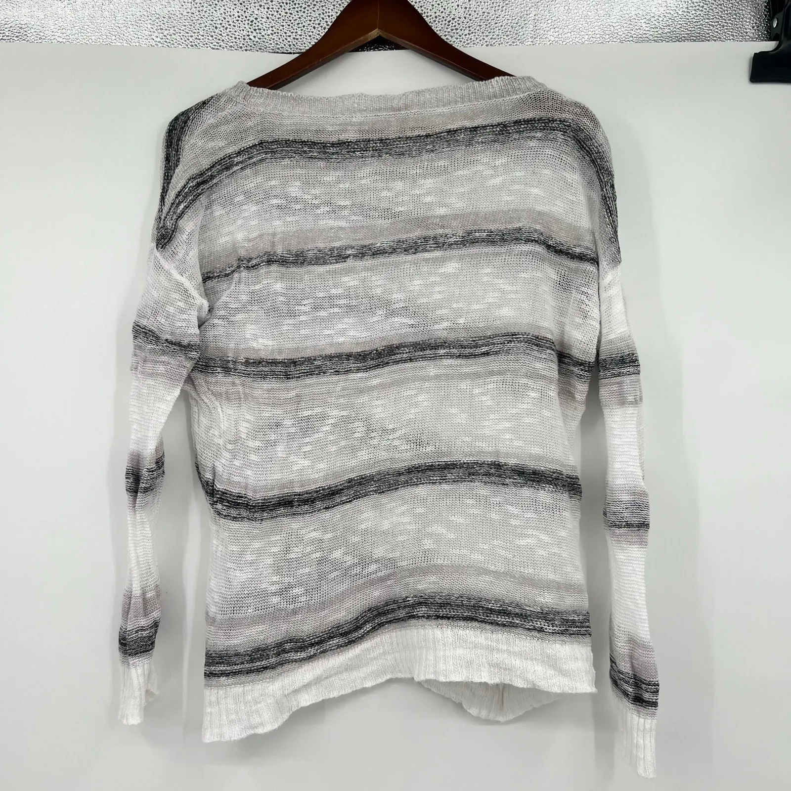 Eileen Fisher neutral color linen blend pullover open knit sweater size medium - Image 2