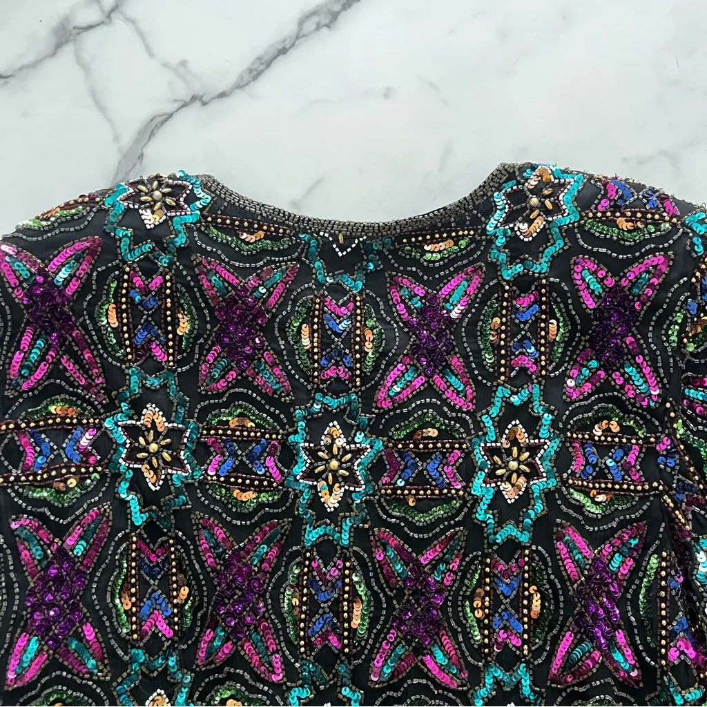 Vtg Stenay Jacket Silk sequin Embellished Sz Large boho chic gala event artsy Purple - Image 7