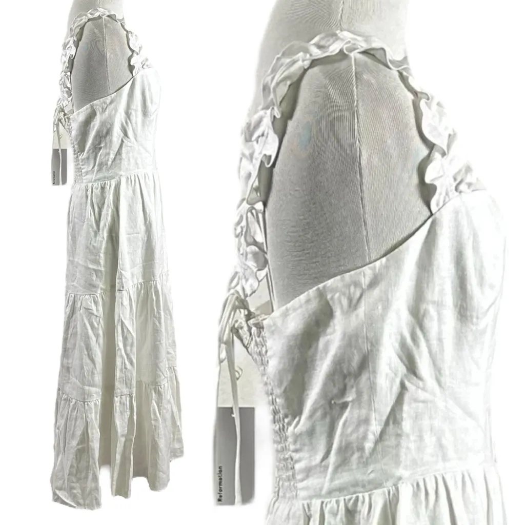 Reformation Dainty Ethereal White Linen Midi Dress NWT Size 8 Ruffle Cottage - Image 9