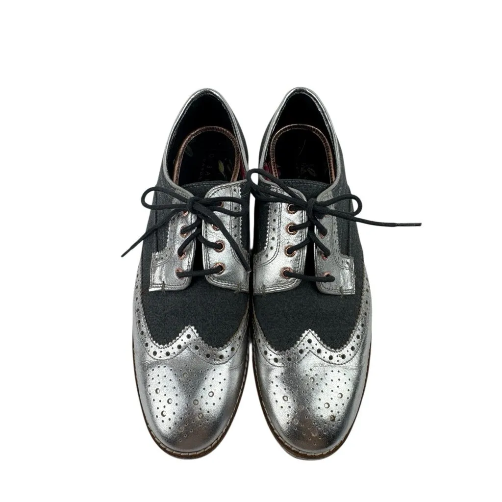 *Ted Baker Anoihe Oxford Loafers Womens US 9 Silver Gray Lace Up Quiet Luxury - Image 2