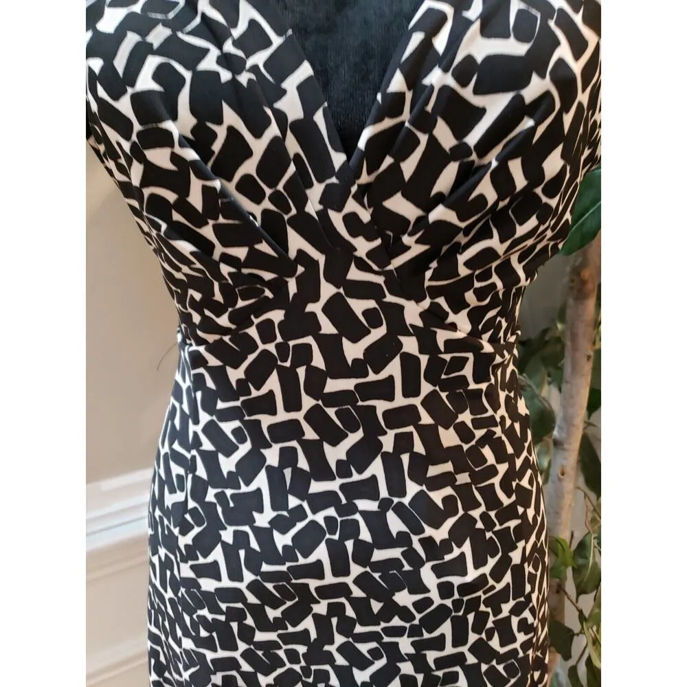 Jones New York Womens White Black Geo Print V Neck Knee Length Sheath Dress 10 - Image 3