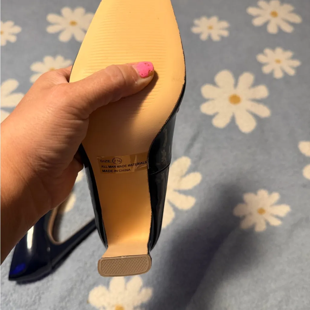 Lulu's Landrie Navy Blue Patent Square Toe Pumps - Image 6