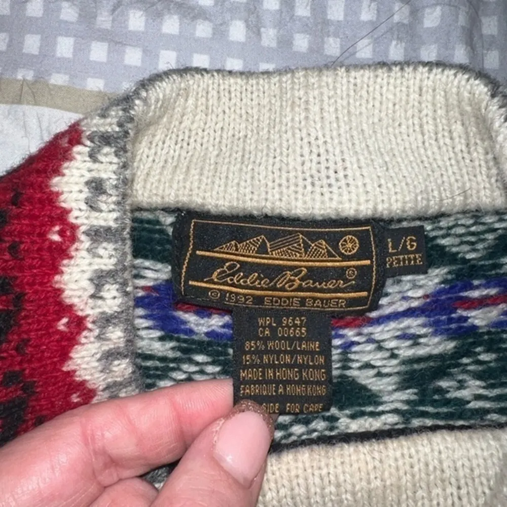 Eddie Bauer Sweater Women Size‎ Large Petite Blue Wool Nordic Fair Isles Vintage - Image 3