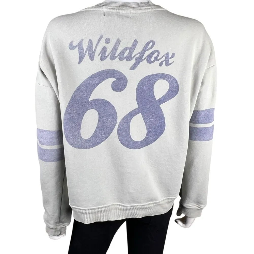 Wildfox Light Gray Muted Purple Wolf Graphic Sweatshirt - Image 4