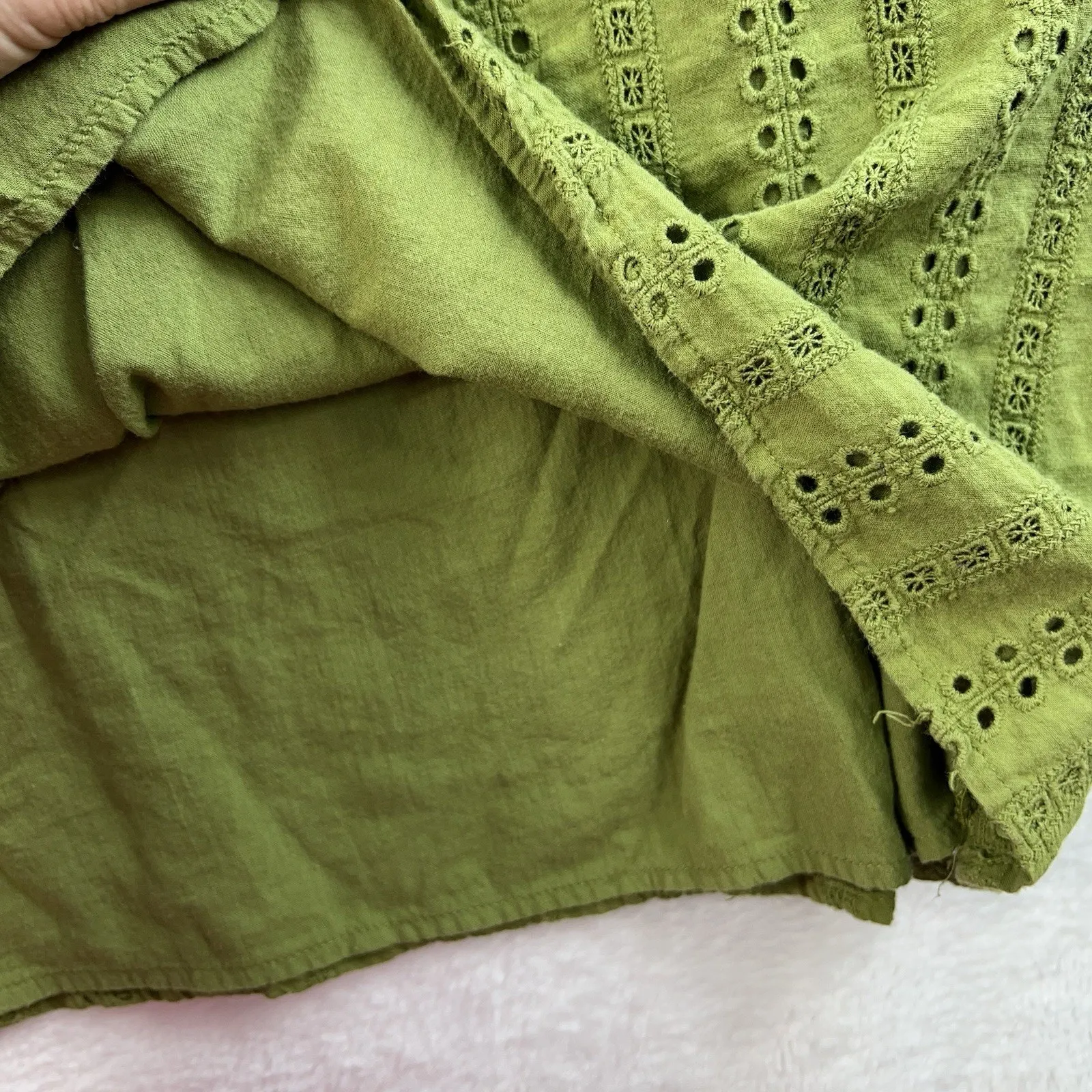 Charter Club Woman Plus 16W Blouse Green Eyelet Boho Peasant Keyhole 3/4 Sleeve - Image 6