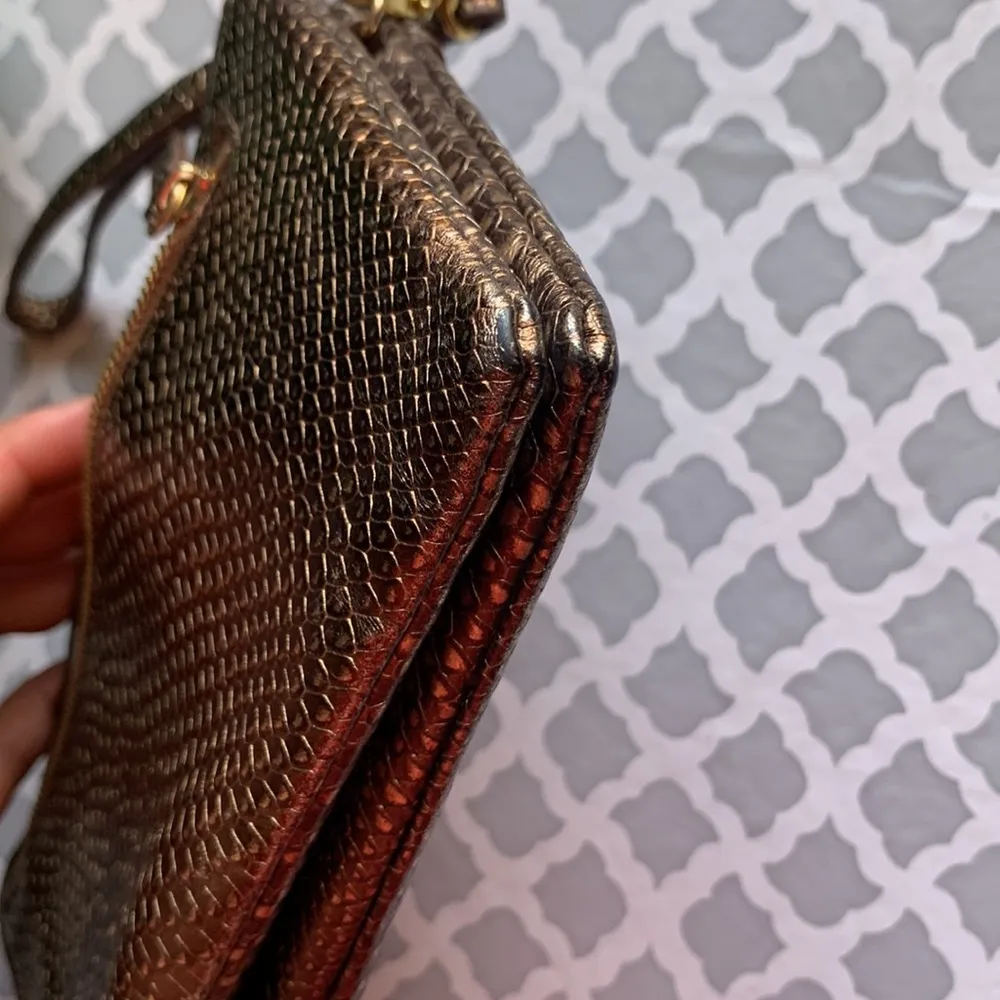 Lodis Italian Leather Double‎ Zip Wristlet Wallet Bronze Python - Image 9