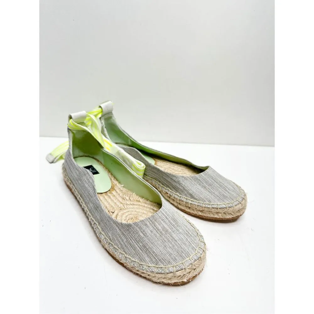 Zac Zac Espadrille Womens Size 5.5 Gray Green Slip On Ballet Flat With Ribbon - Image 4