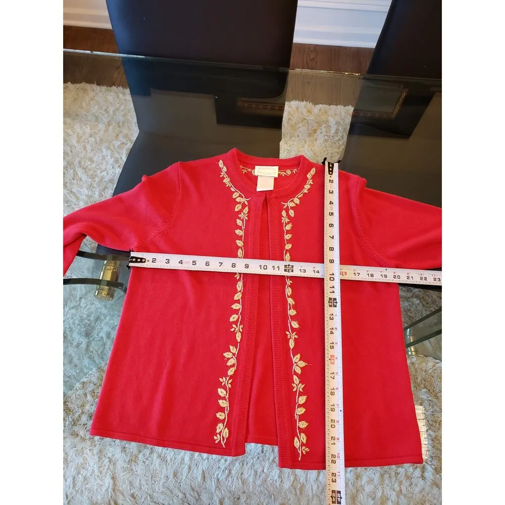 Designers Originals Cardigan Sweater Women's PS Red Embroidery Open Front Size undefined - Image 8