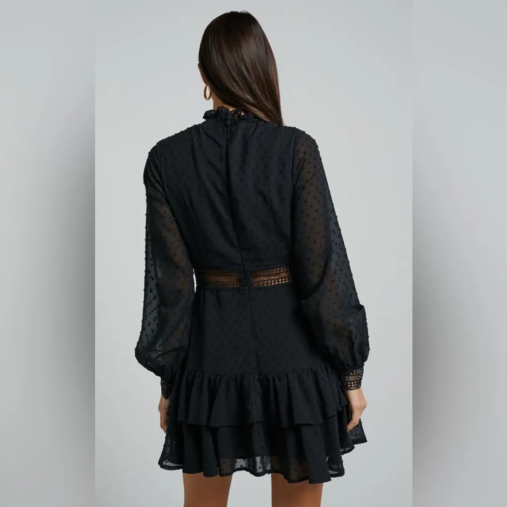 NWT Showpo Are You Gonna Kiss Me Black Swiss Dot Mini Dress Size 8 - Image 5