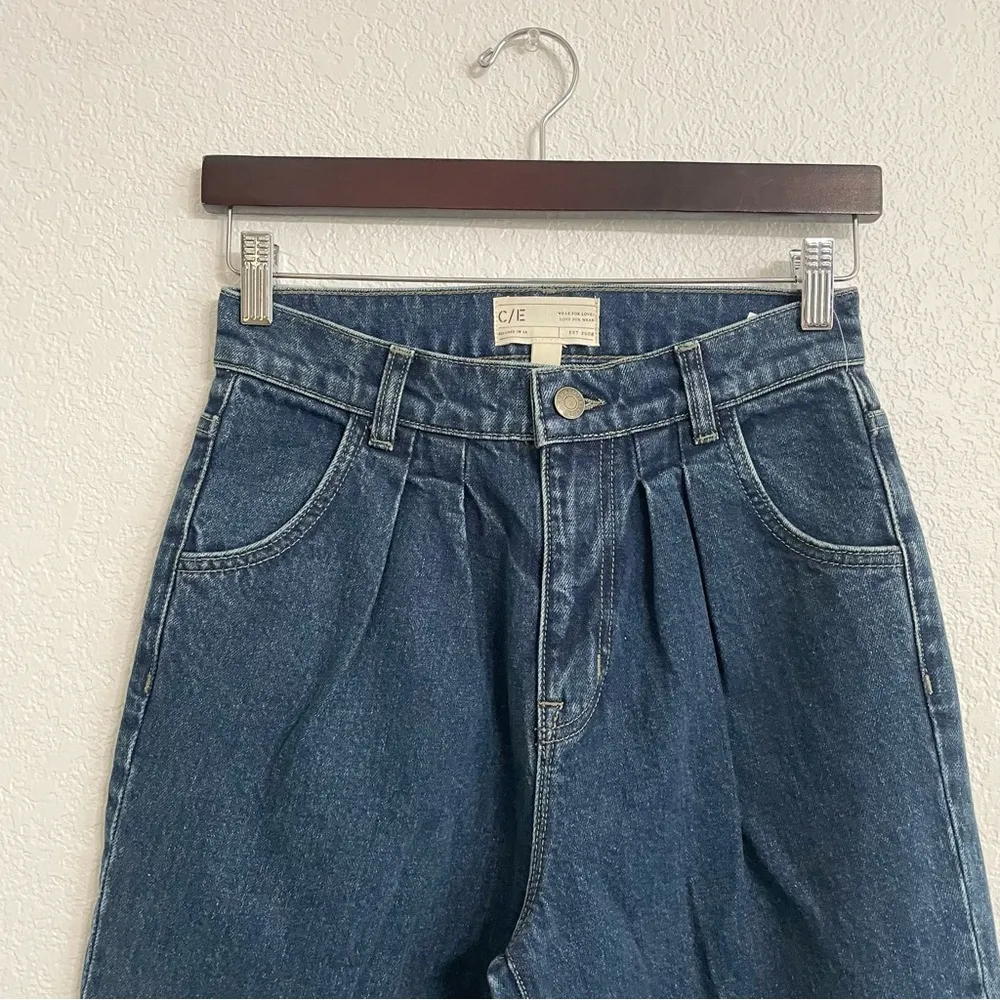 Current Elliot Womens Jeans Denim Blue Pleated Front Loose Tapered Leg Size 26 - Image 3