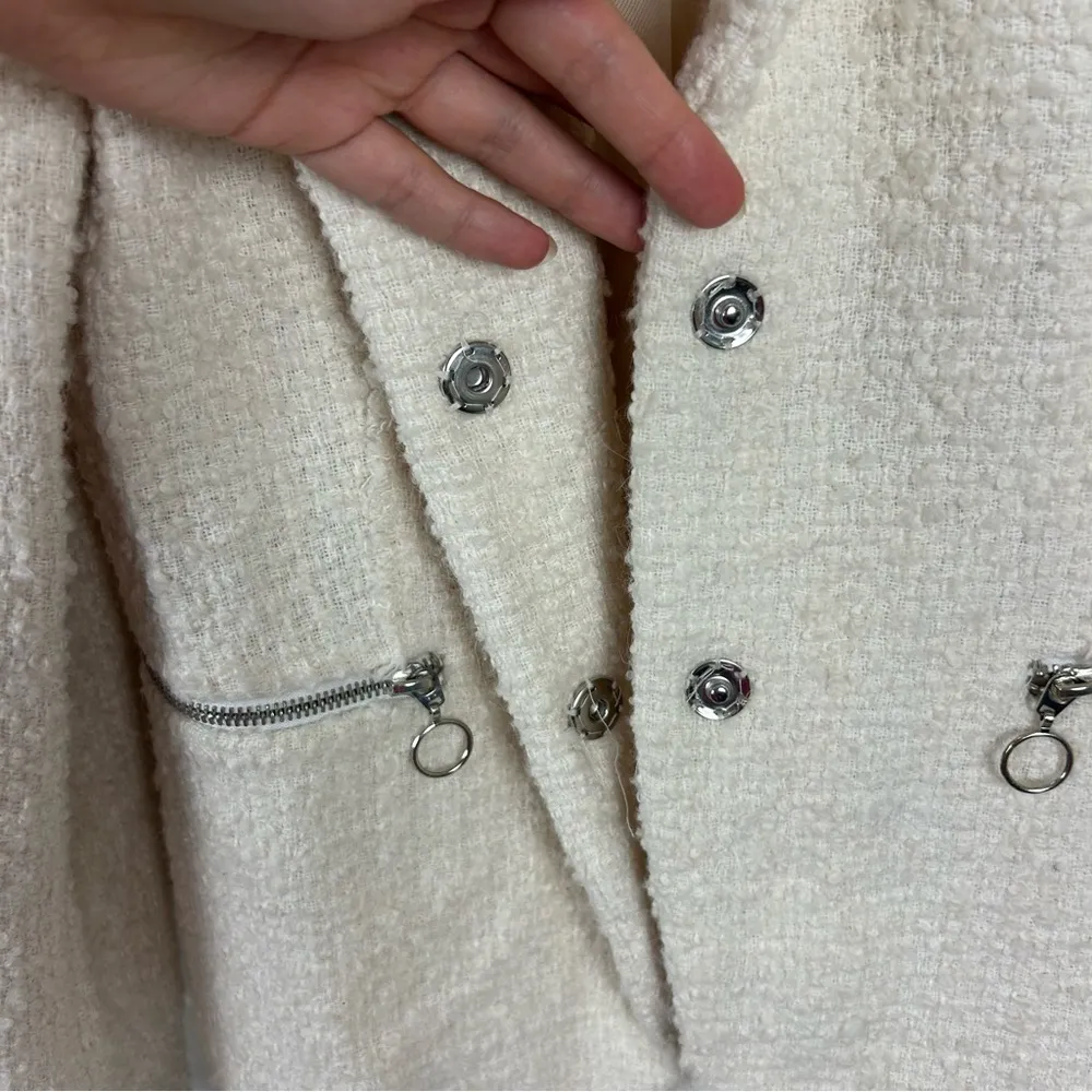 Zara Basic Tweed Knit Cream White Blazer Jacket Size S - Image 6