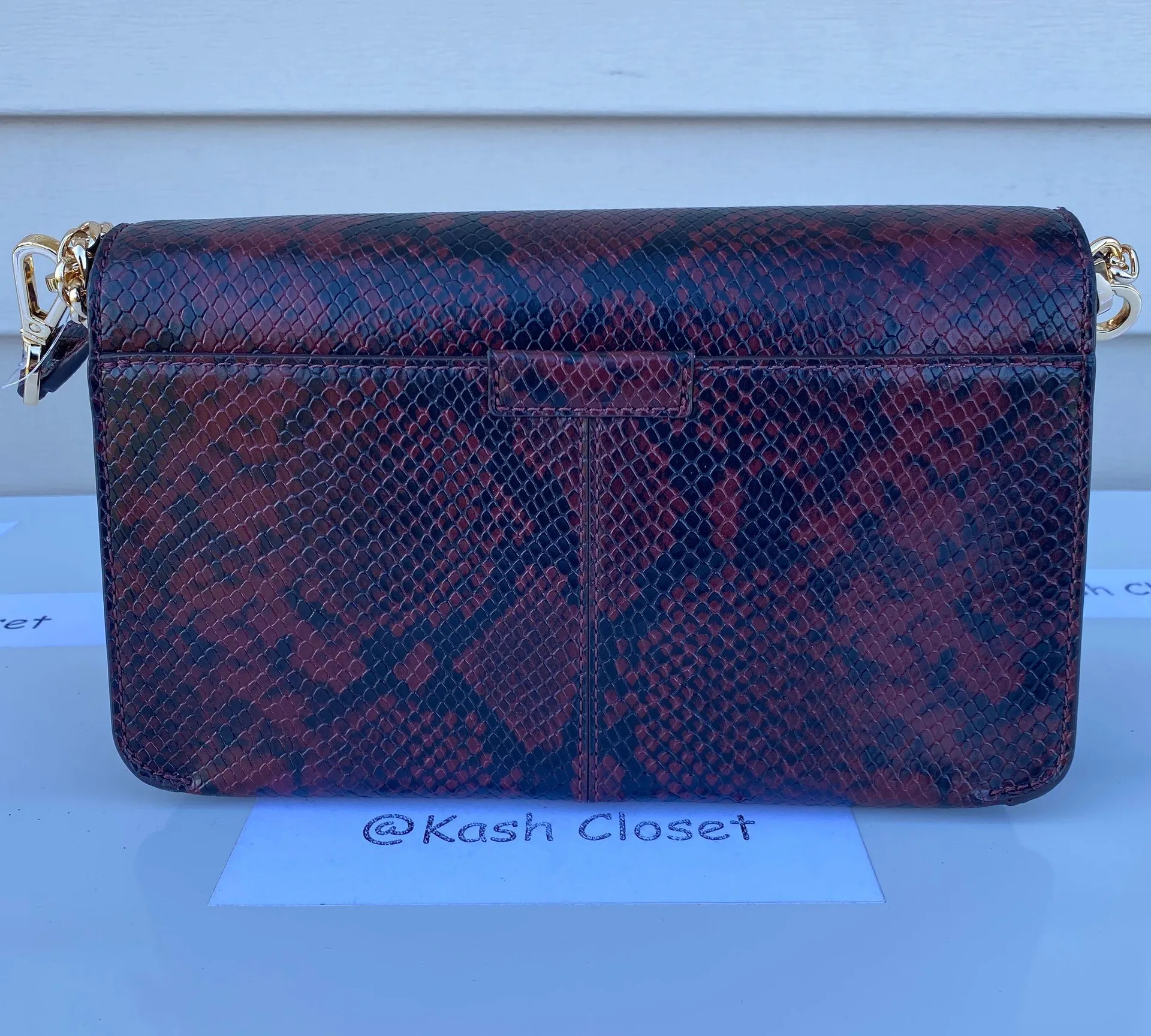 MK Sonia Medium Snake Embossed Leather Shoulder Bag - Merlot - Image 3