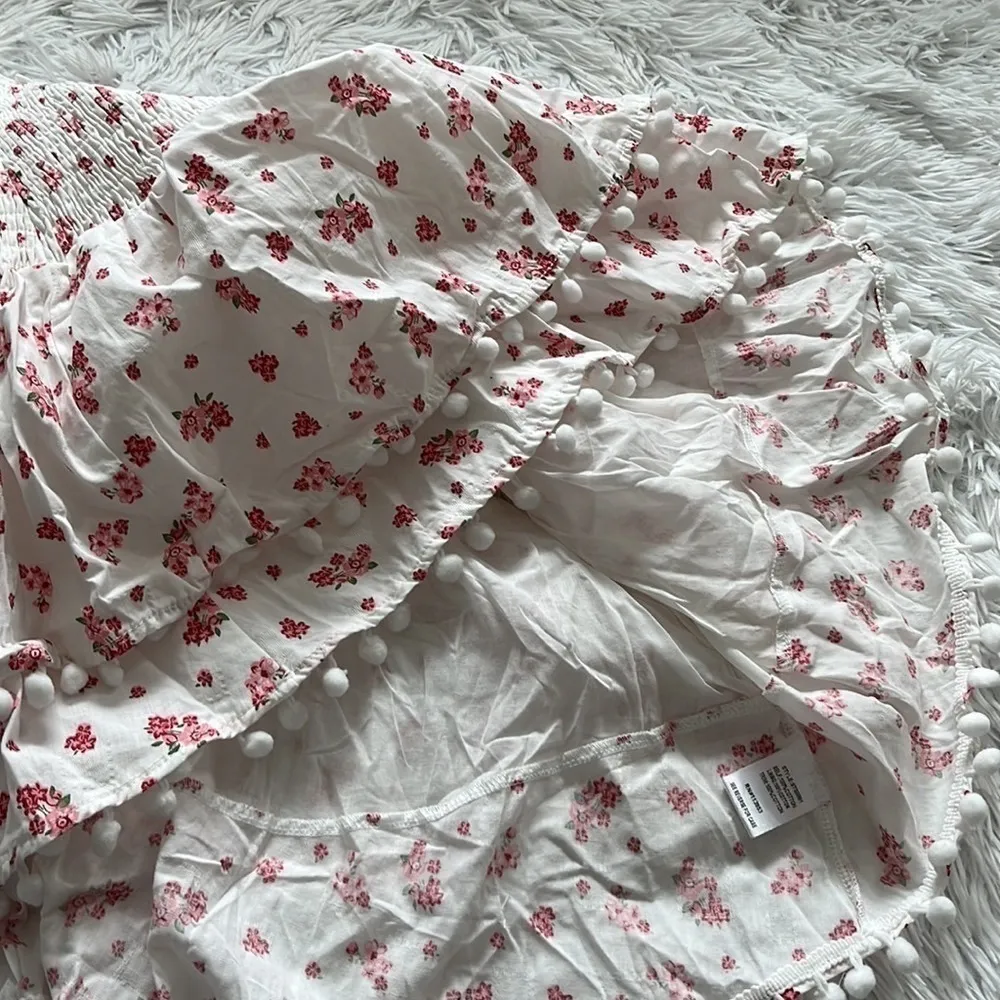 Sugarlips Daydream Women’s Smocked Pom Pom Trim floral mini Skirt Medium - Image 10