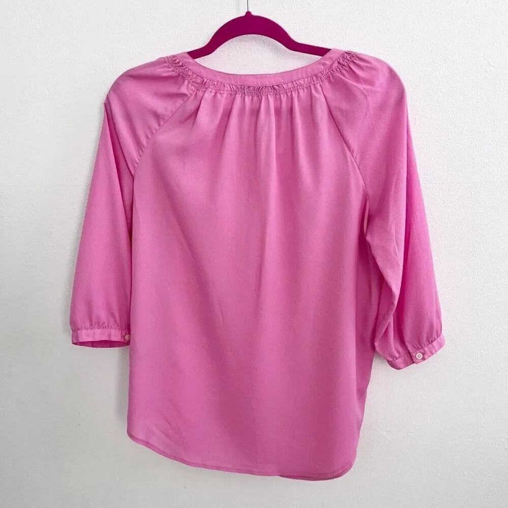 Lauren Ralph Lauren Pink Popover Blouse top XSmall 3/4 Sleeve button shirt NEW - Image 7
