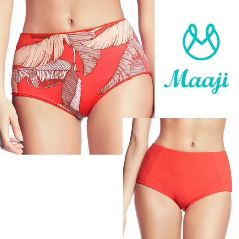 NWOT MAAJI High Waist Reversible Bardot Bikini Bottom in Tropical Cayenne Sz L - Image 3