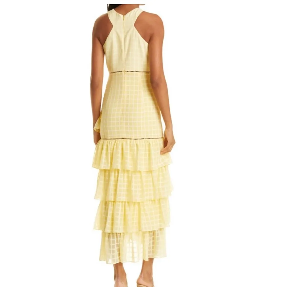 Likely Reni Check Ruffle Cocktail Midi Dress in Butter Yellow Size 8 Gently Used - Image 3
