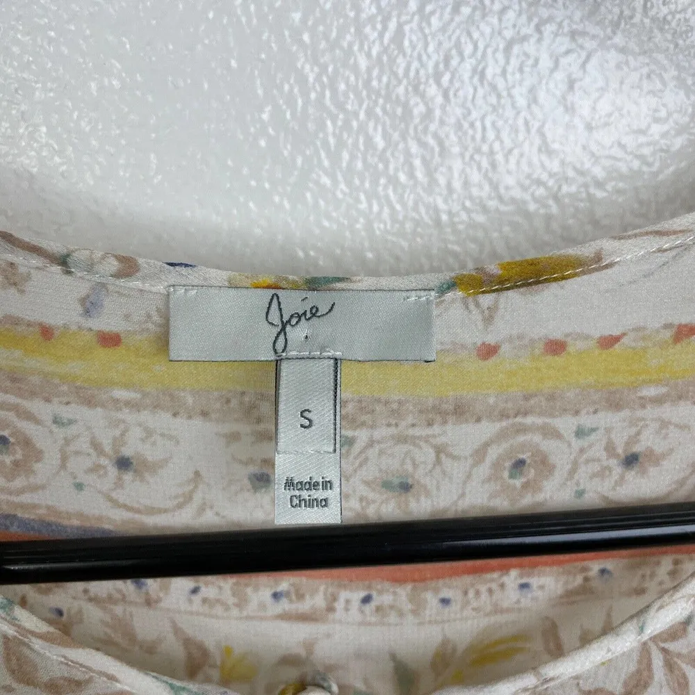 Joie Vesta Dress Small Womens Silk Floral Lined Sheer Boho Tassel Tie Porcelaine - Image 9