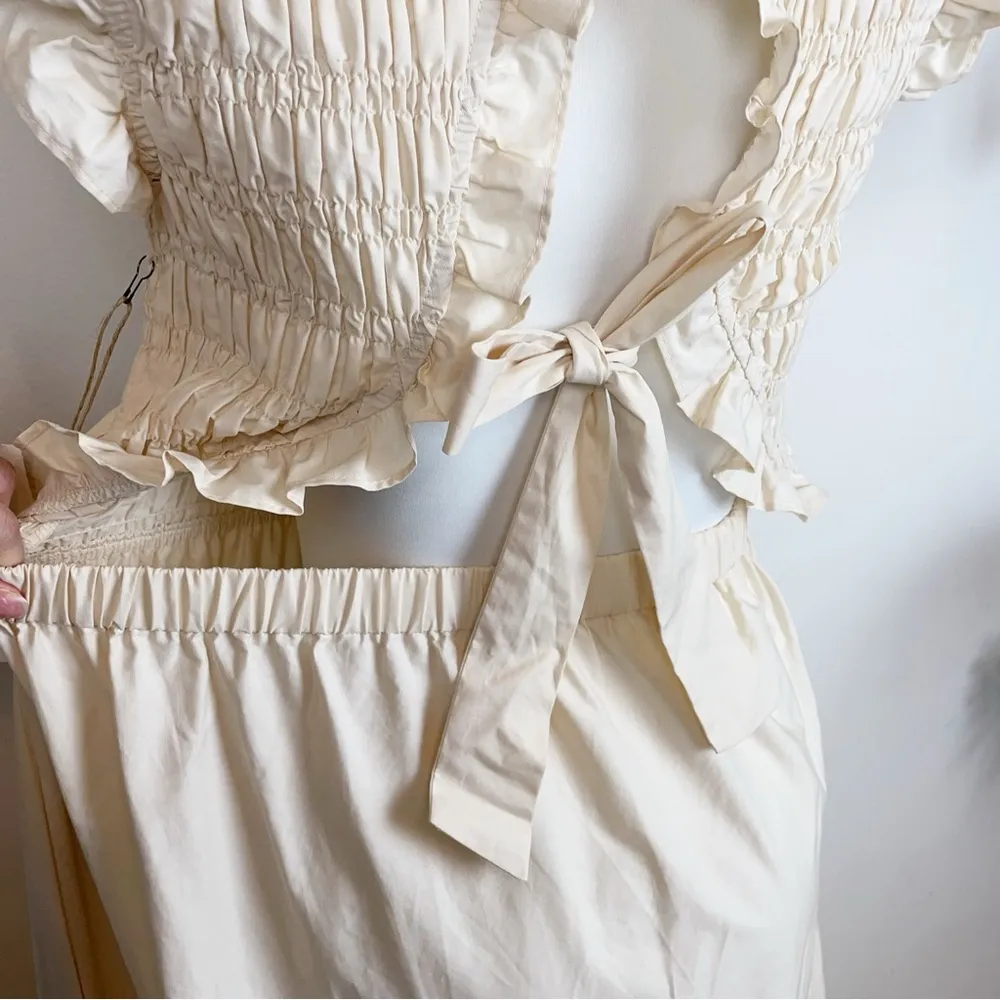 Moon River Ruffled Smocked Eyelet Midi Dress in Cream - Image 10