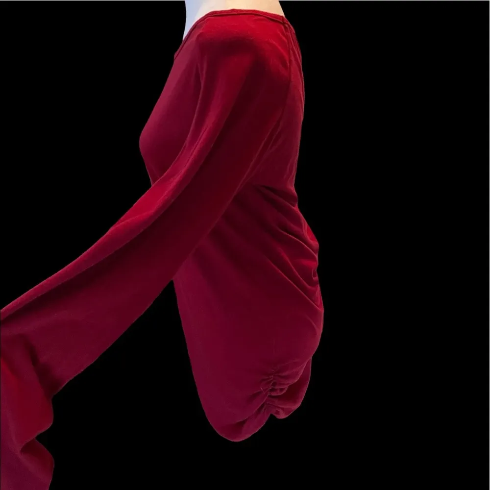 Red Cotton 3/4” Sleeve Top with Ruched long Sleeves and Ruched sides Loose Fit M Size M - Image 3
