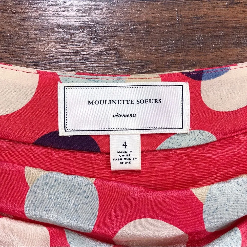 Moulinette Souers • Anthro Here & There dress salmon red dotted silk sheath - Image 6