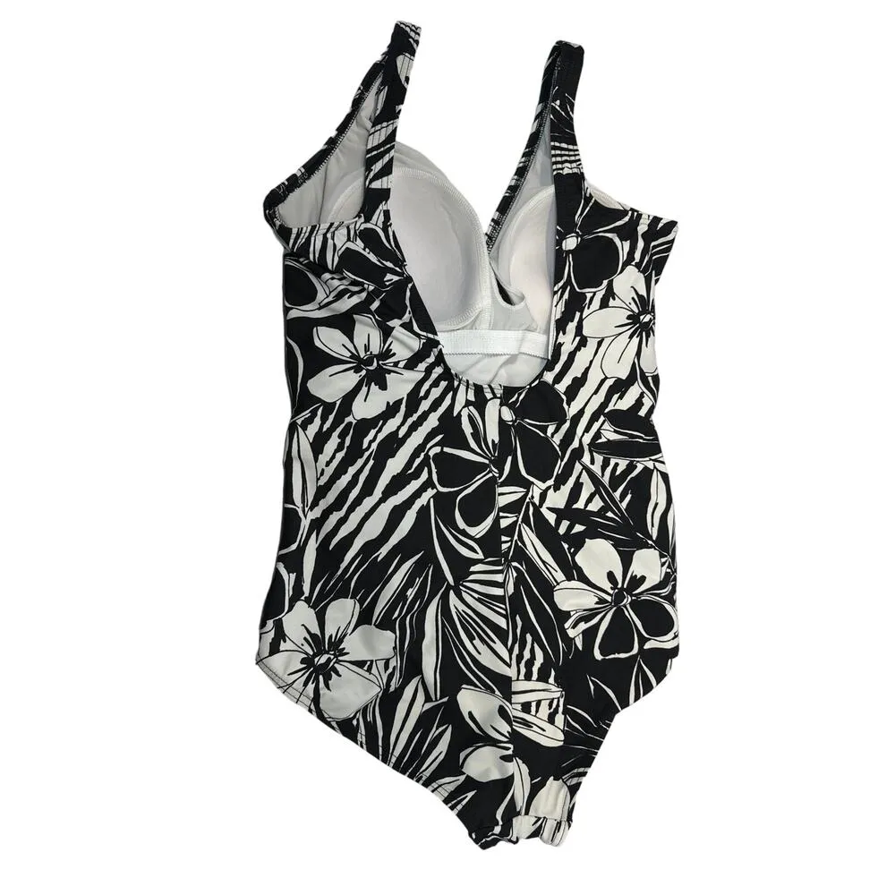 Miraclesuit Black White one-piece Tummy Control Swimsuit women sz 10 - Image 2