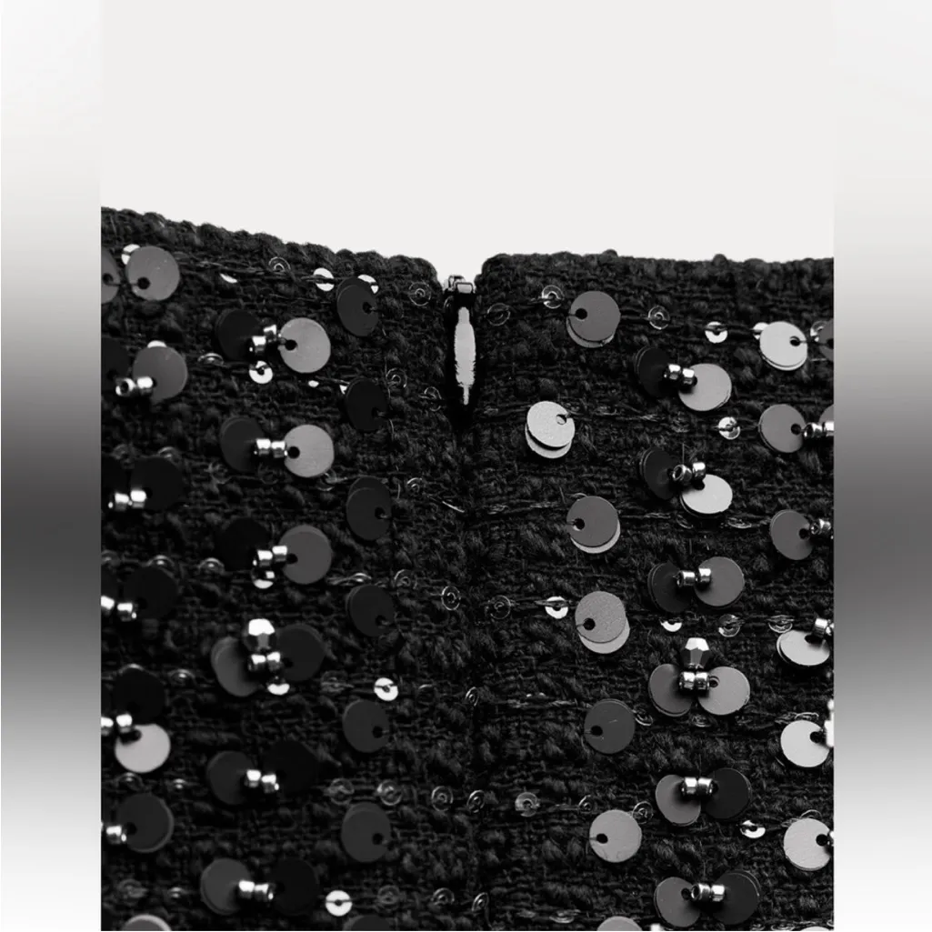 Zara NWT 2025 Christmas holiday black sequin wool voluminous balloon mini dress - Image 5