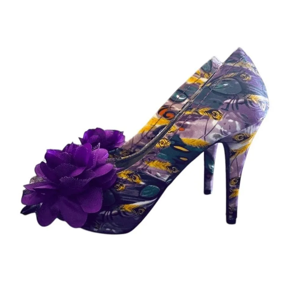 Dolce By Mojo Moxy Womens Open Toe Floral Purple Flower Stiletto Heels Green Size 8.5 - Image 5