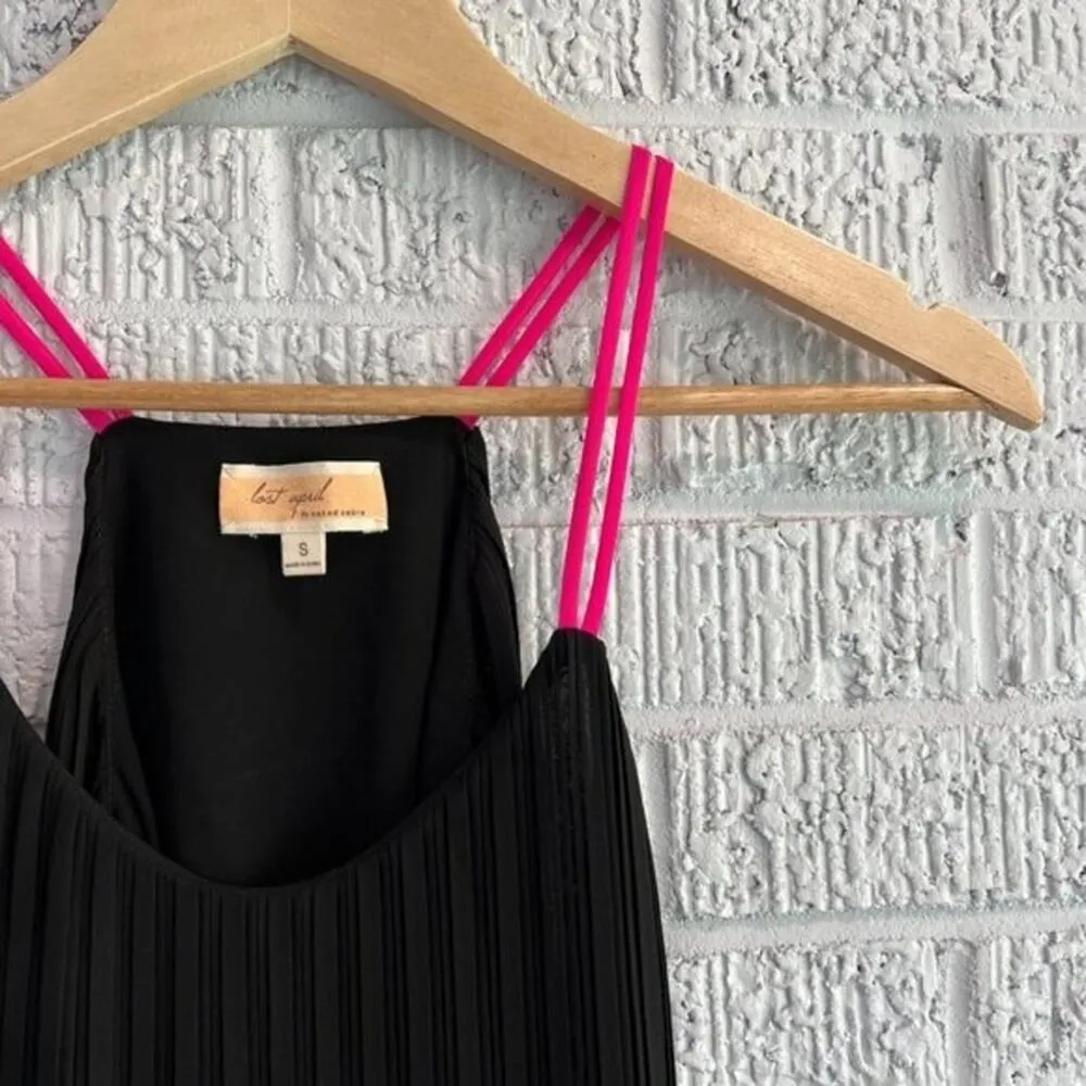 Last April Women's Small Black and Pink Straps Tank Top Pleated Festival Date - Image 3
