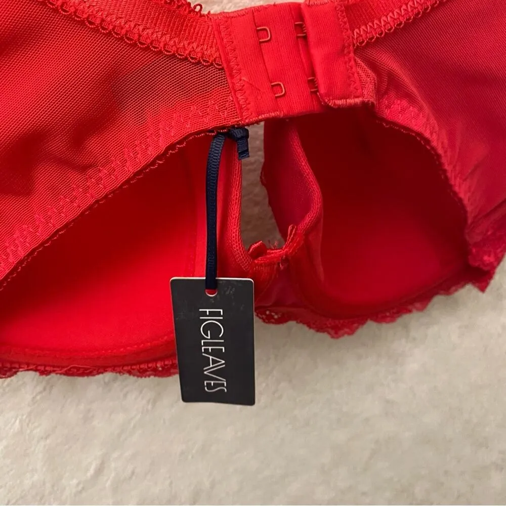NEW Fig Leaves Juliette Lace Plunge Bra sz 38FF Red Underwire Bra - Image 6