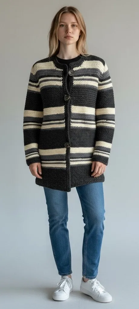 Hand Knit Wool Blend Chunky Cardigan Duster Sz Small Lagenlook Cottagecore Hygge - Image 1