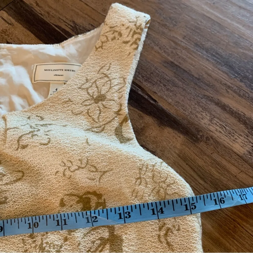 ANTHROPOLOGIE MOULINETTE SOEURS Gold Ivory Floral Dress Size 4 S Small - Image 7