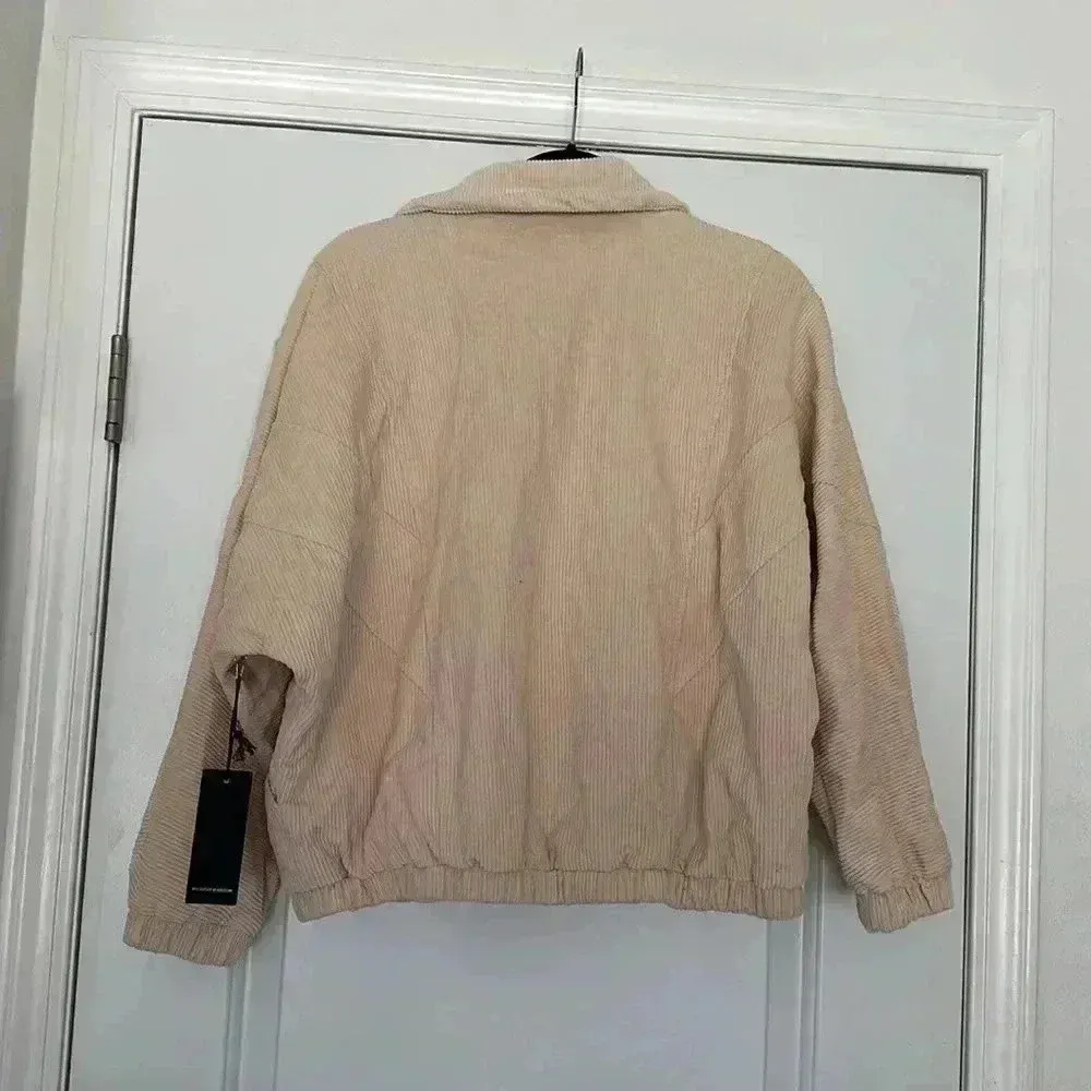 NWT Forever 21 Corduroy Drawstring Bomber Jacket Ivory Sz S - Image 7