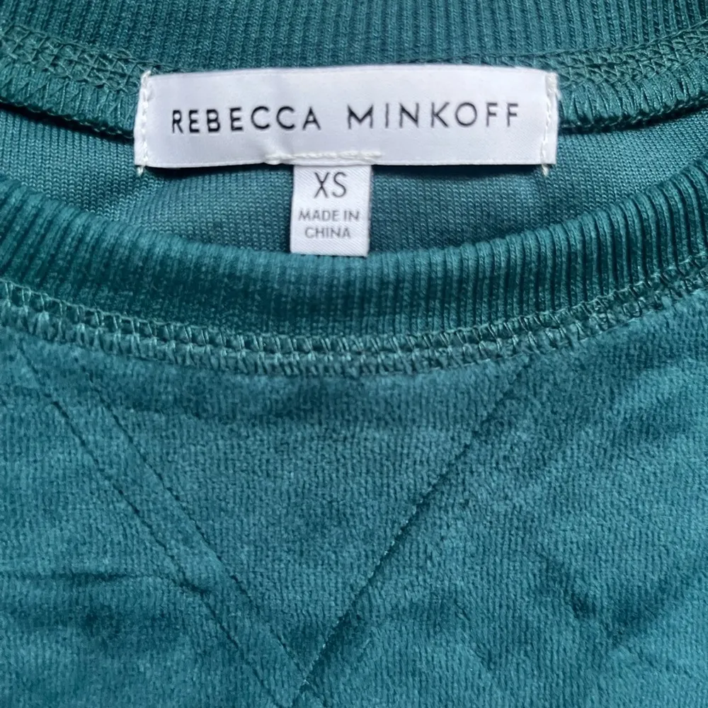 Rebecca Minkoff Teal Blue Green Long Puff Sleeve Velvet Velour Sweater Size XS - Image 3
