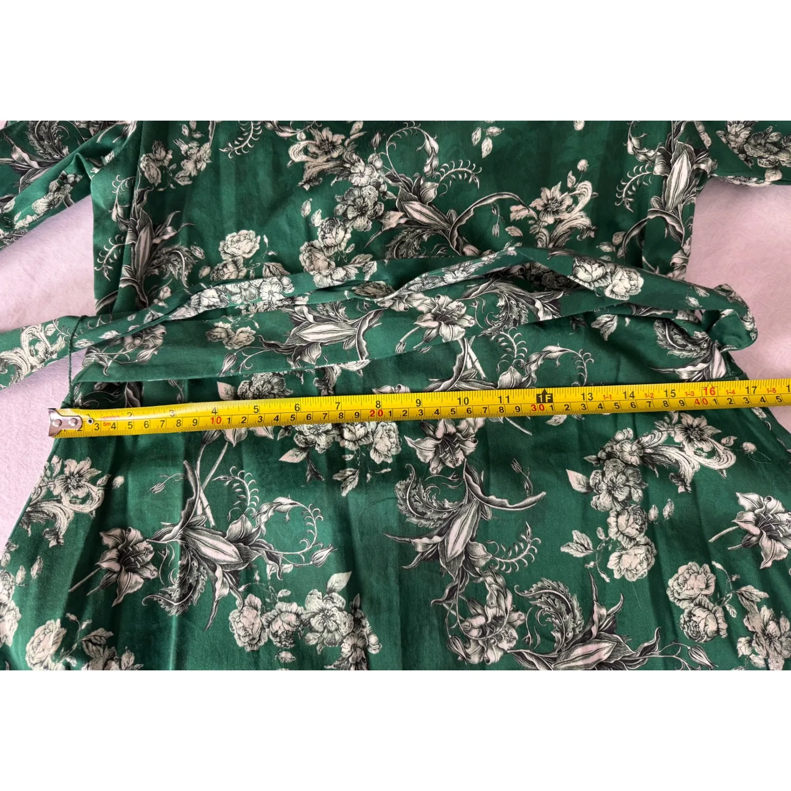 Alice Olivia Green Floral Wrap Mini Dress Size 12 - Image 9