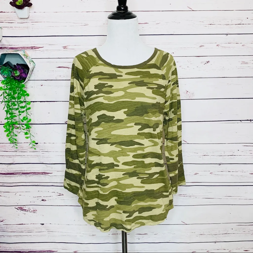 Lucky Brand Green Camouflage 3/4 Sleeve T-Shirt Casual Top Women’s Size Small - Image 10
