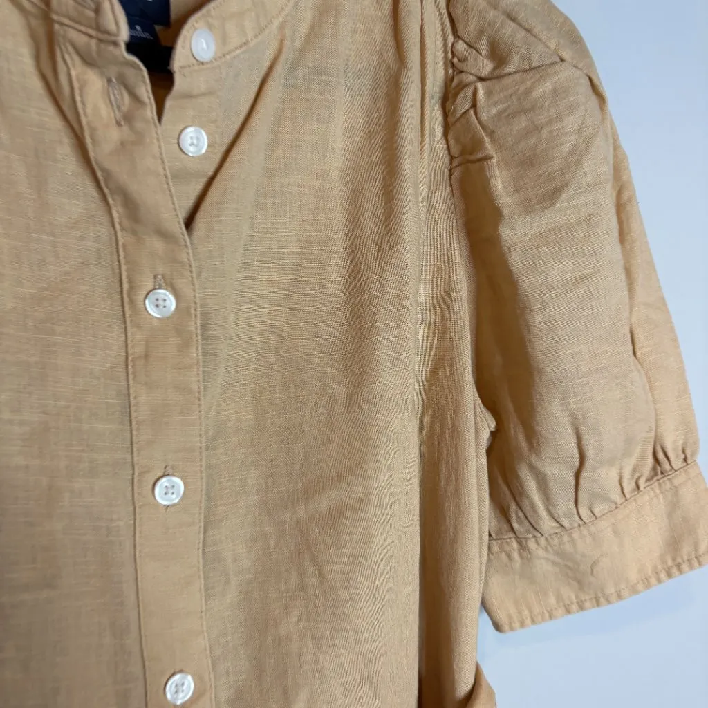NWT Gap tan linen blend puff sleeve button down shirt dress - Image 2