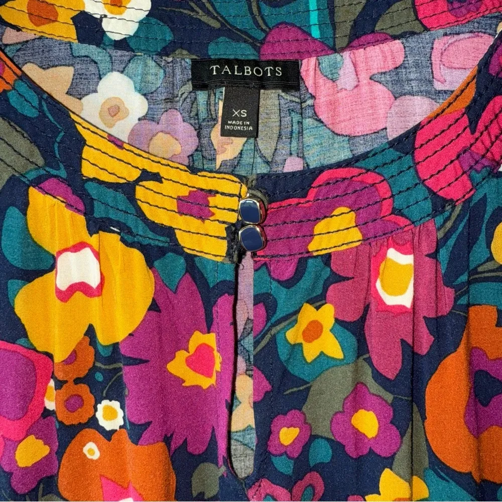 Talbots Multicolor Floral Long Sleeve Flowy Blouse XS BLUE PINK YELLOW‎ GREEN - Image 4
