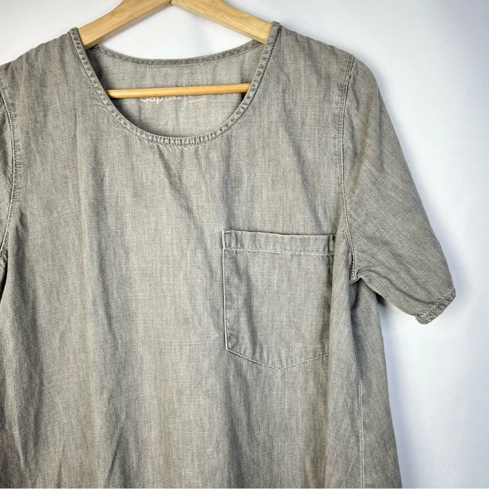 Gap 1969 Gray Denim Short Sleeve Mini T-Shirt Dress L - Image 4