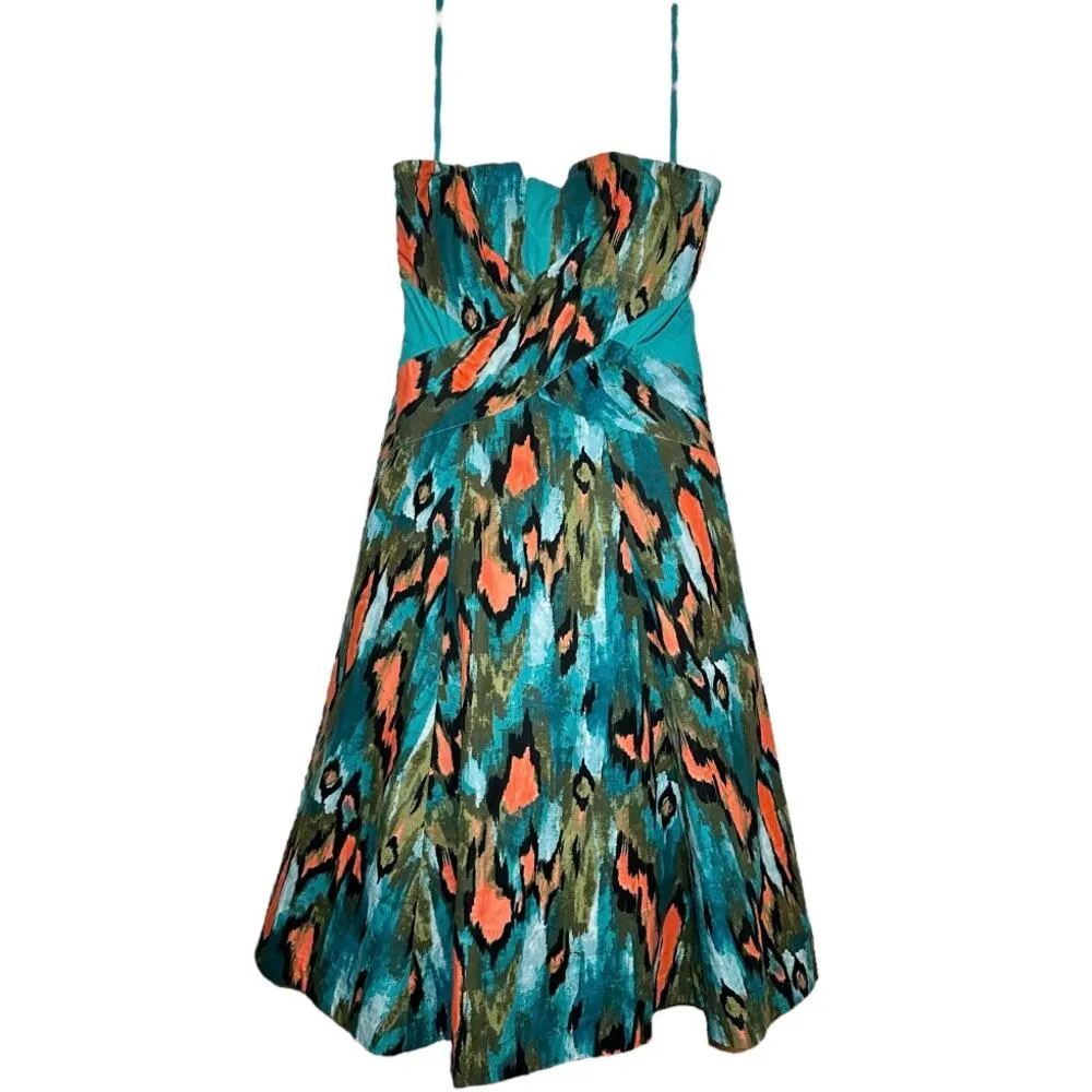 Anthropologie Girls from Savoy Painted Ikat Dress Cotton A-Line Smocked Teal 6 - Image 3