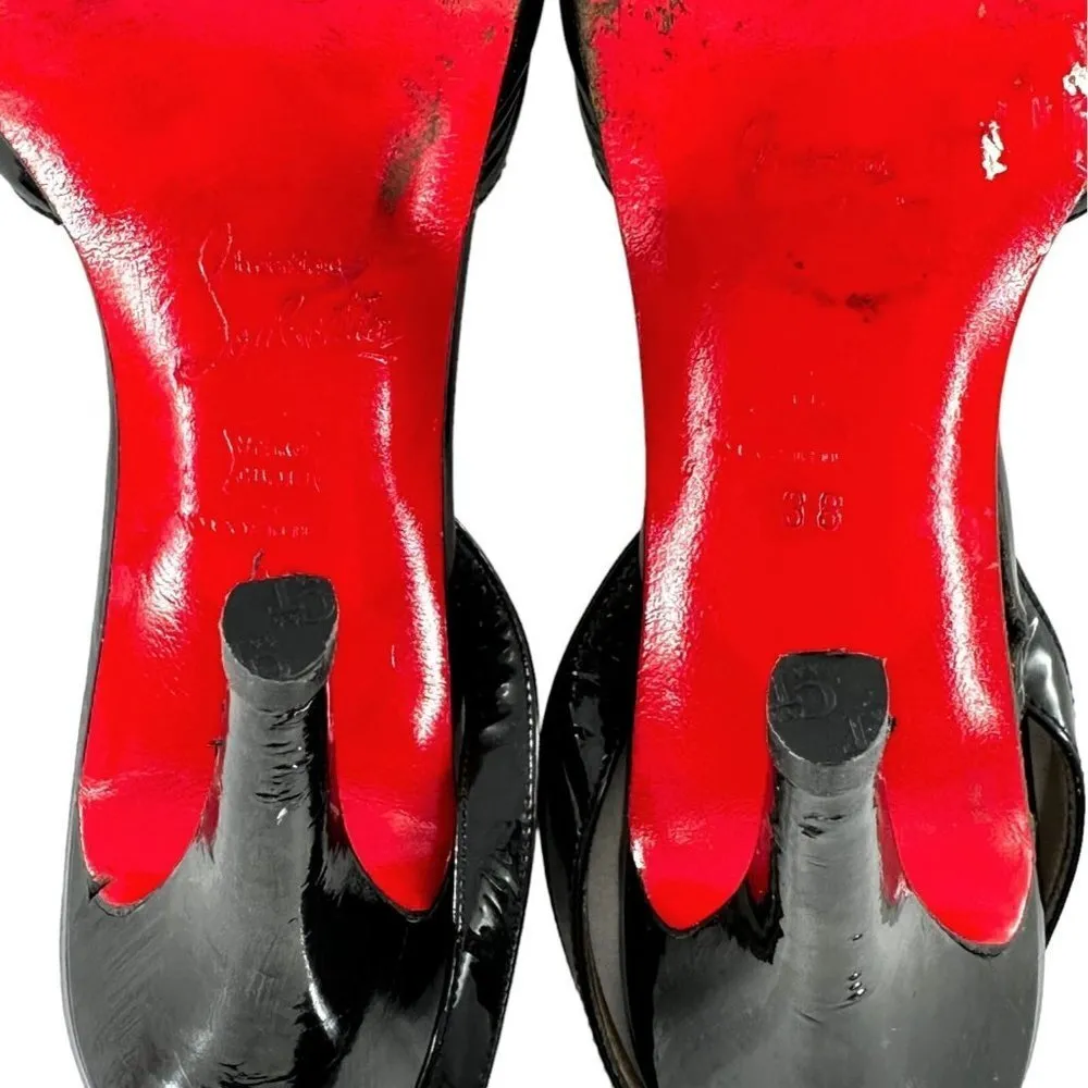 Christian Louboutin Black Leather & Patent Slingback Heels Size 38 Pumps - Image 11