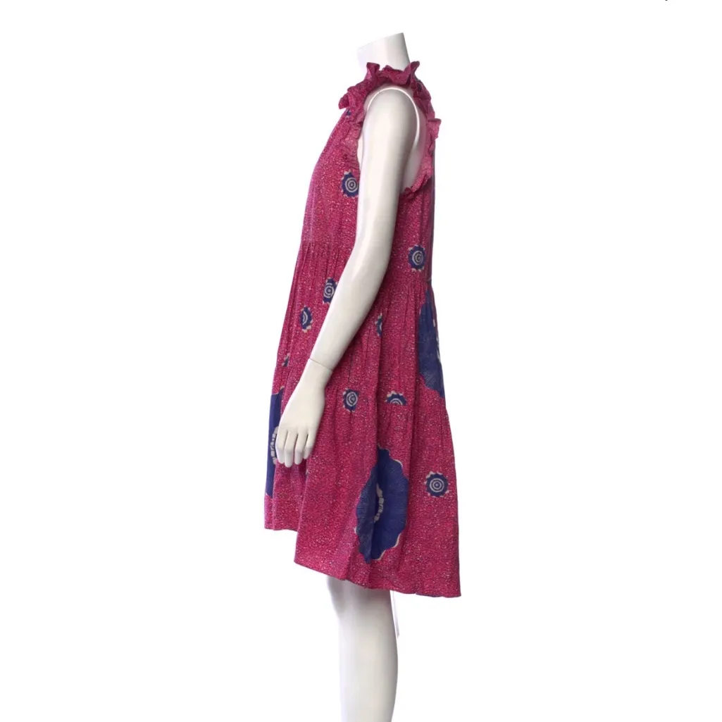 ULLA JOHNSON Tamsin Tiered Sleeveless Printed Hi-Low Dress Size 6 Pink and Blue - Image 8