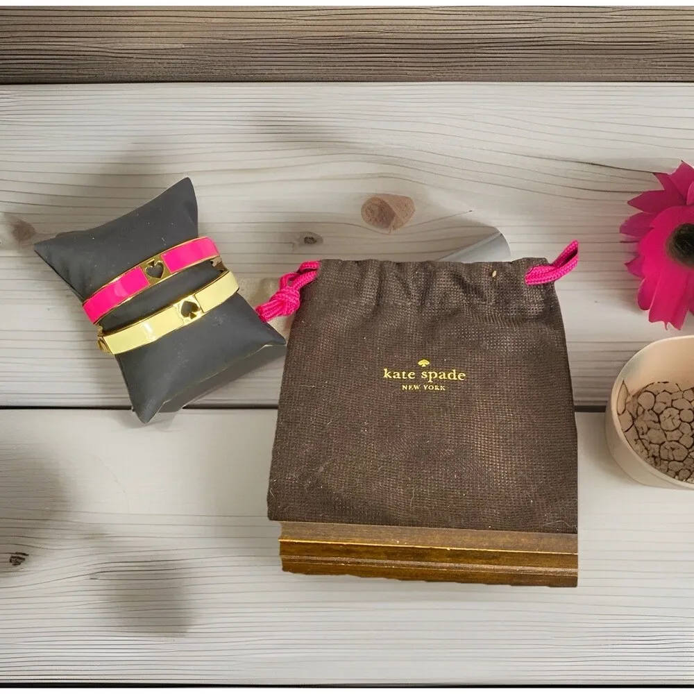 Kate Spade New York LOT 2 Bracelets Enamel PINK & WHITE Spade Cutout+ KS Dustbag - Image 2