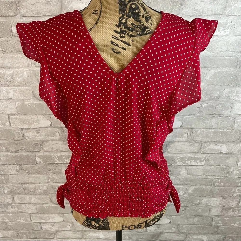 Maurices Red Polka Dot Ruffle Top - Image 5