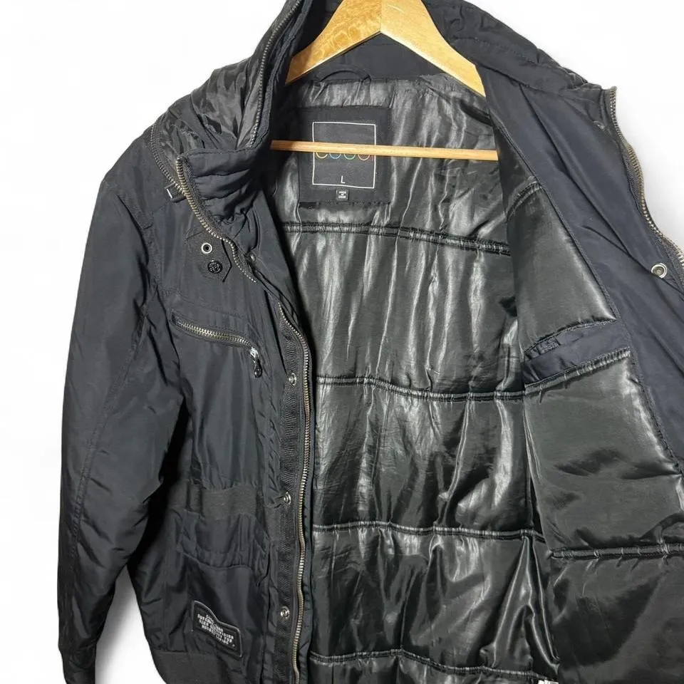 Coogi Black Hooded Bomber Jacket Men's Large Zip Pockets Puffer Lined Streetwear - Image 8