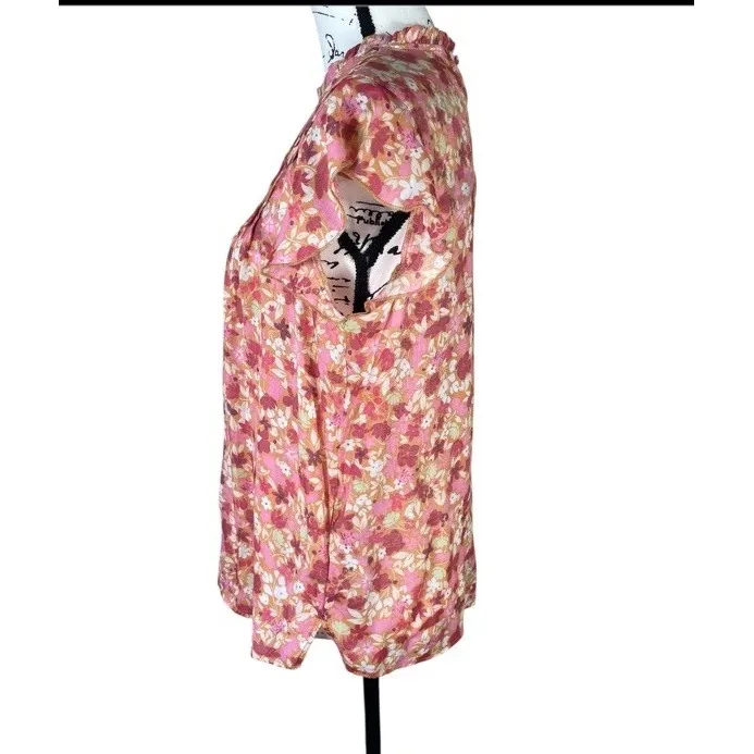 Nanette Lepore Pleated Floral Blouse Pink Orange White Size M Short Sleeve‎ Lace - Image 5